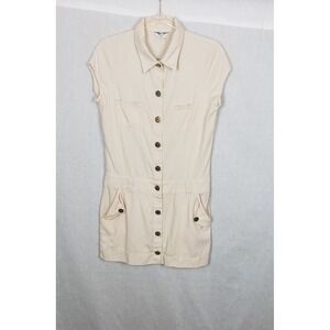 Hard Tail Forever Cream Cotton Twill Utility Button Front Mini Dress Star Y2K